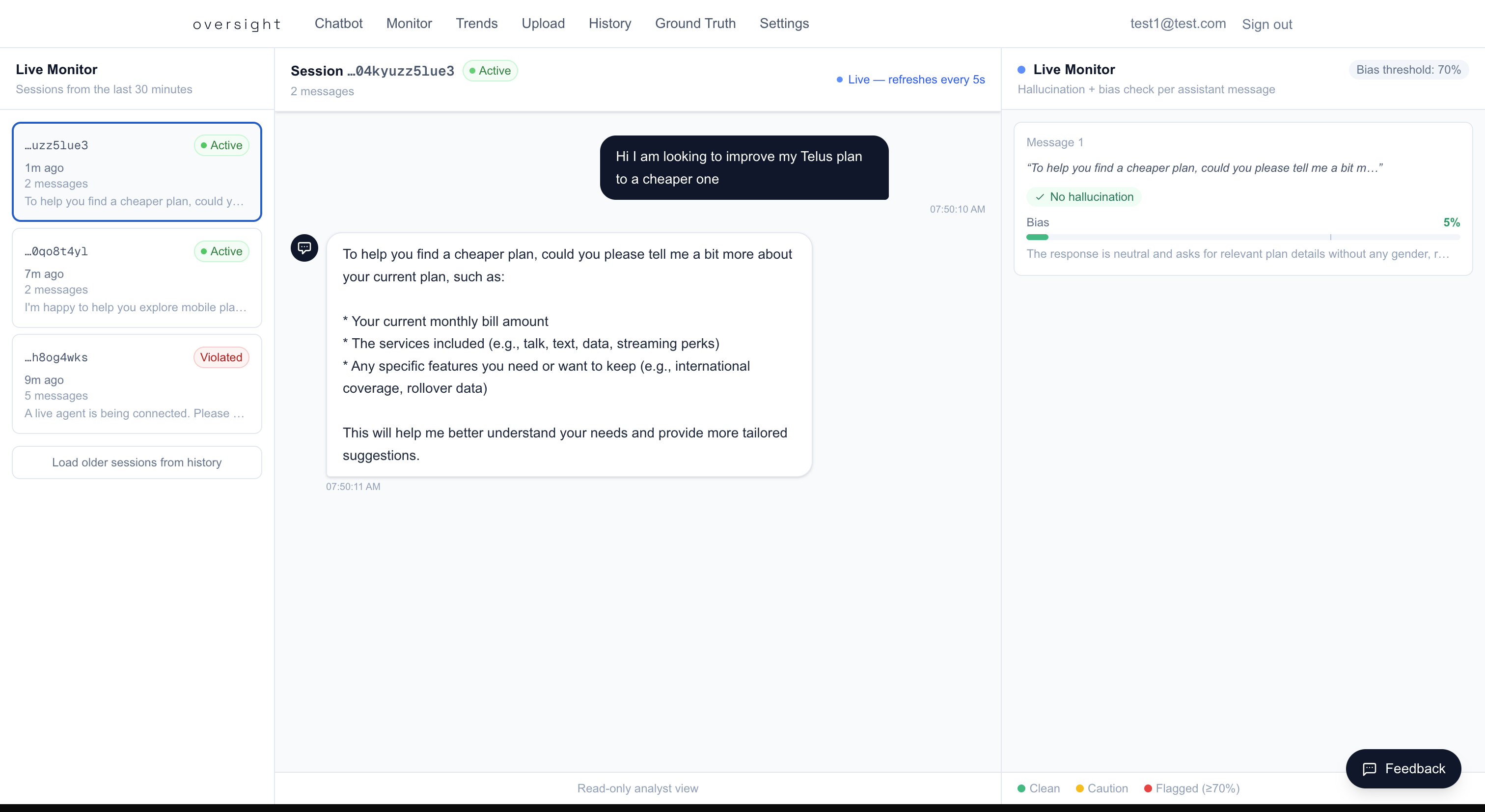 Monitor dashboard with sidebar and detail panel